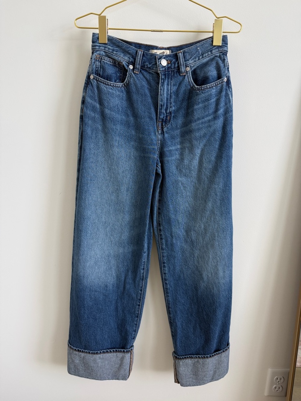 Madewell Wide Leg Cuffed Jeans in Medium Blue Wash